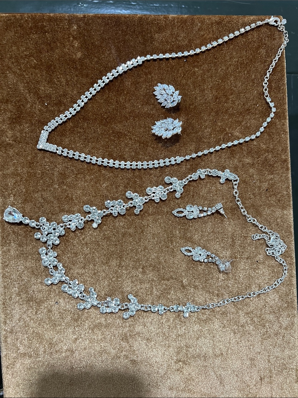 Silver Crystal Necklace and Earring Set - Sparkling Clear